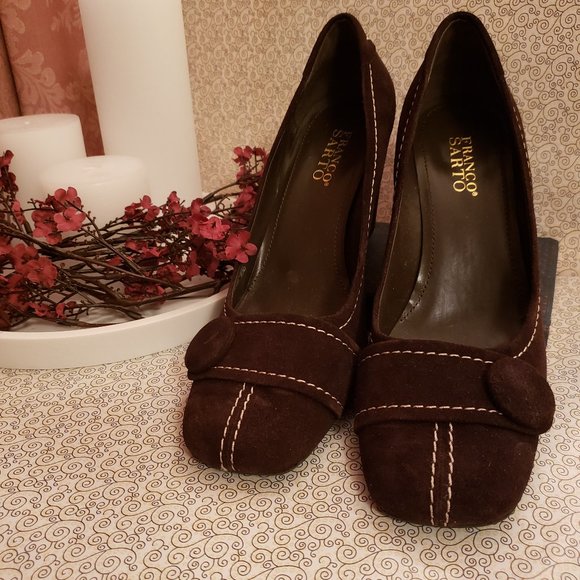 Franco Sarto  Retro  Style  Suede Leather Dress Shoes  Wedges 9 1/2M - Picture 1 of 12